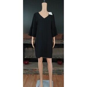 NEW Belongsci Women's LARGE V-Neck Bell Sleeve Black Elegant Fancy Party Dress